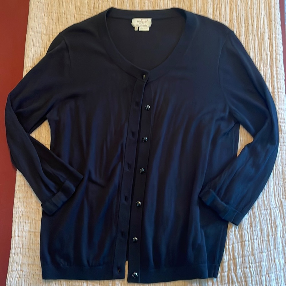 Kate Spade Black Silk/Cotton 3/4 Cardigan